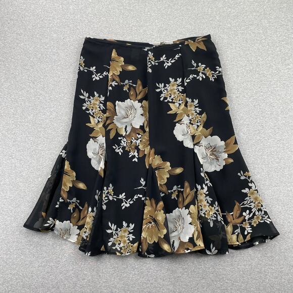 Y2K Vintage Apt. 9 Floral Skirt Womens M Black Gold Flared Ruffle Fairy Grunge - Picture 2 of 11